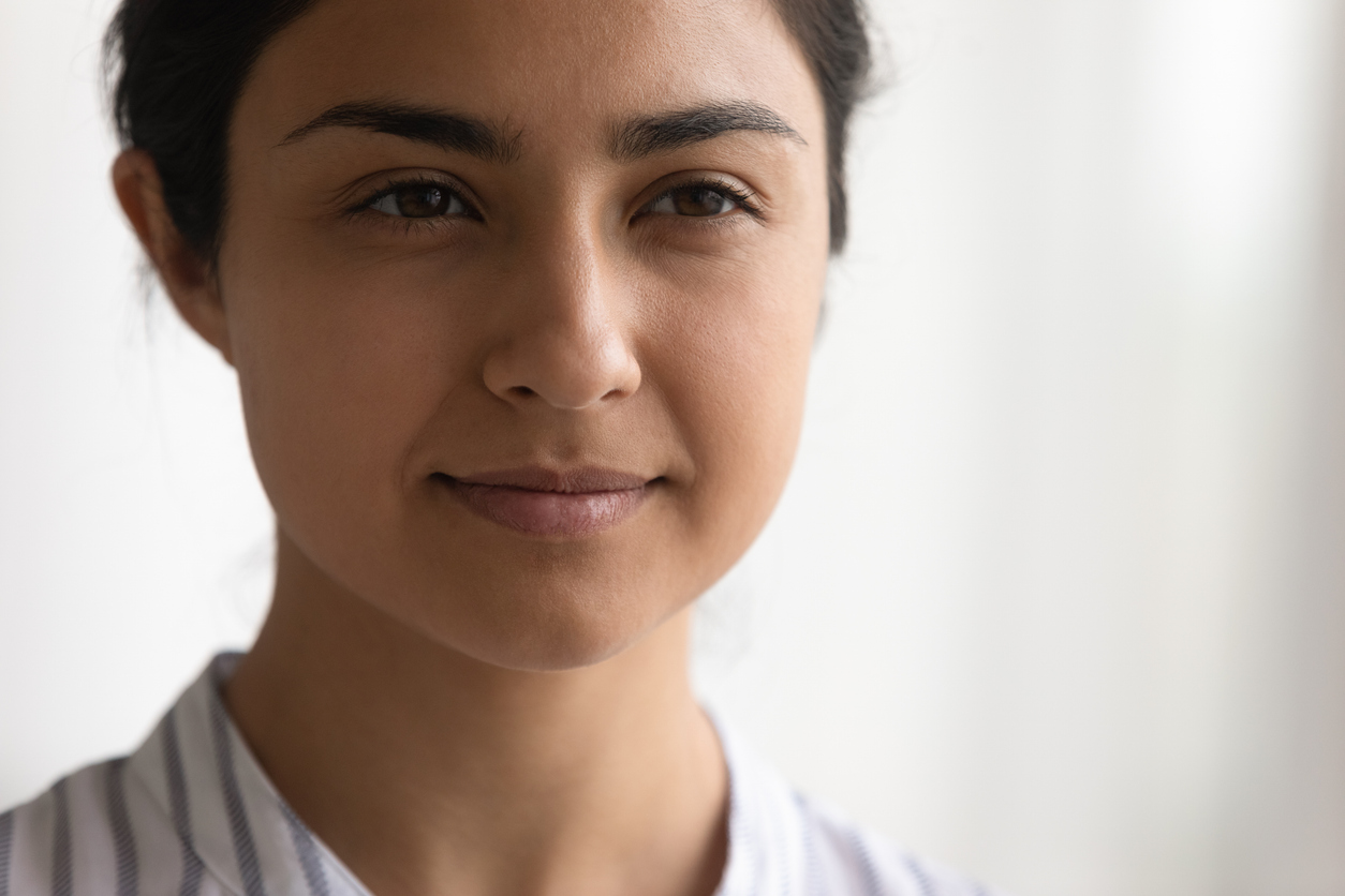 Face of young person focusing their gaze